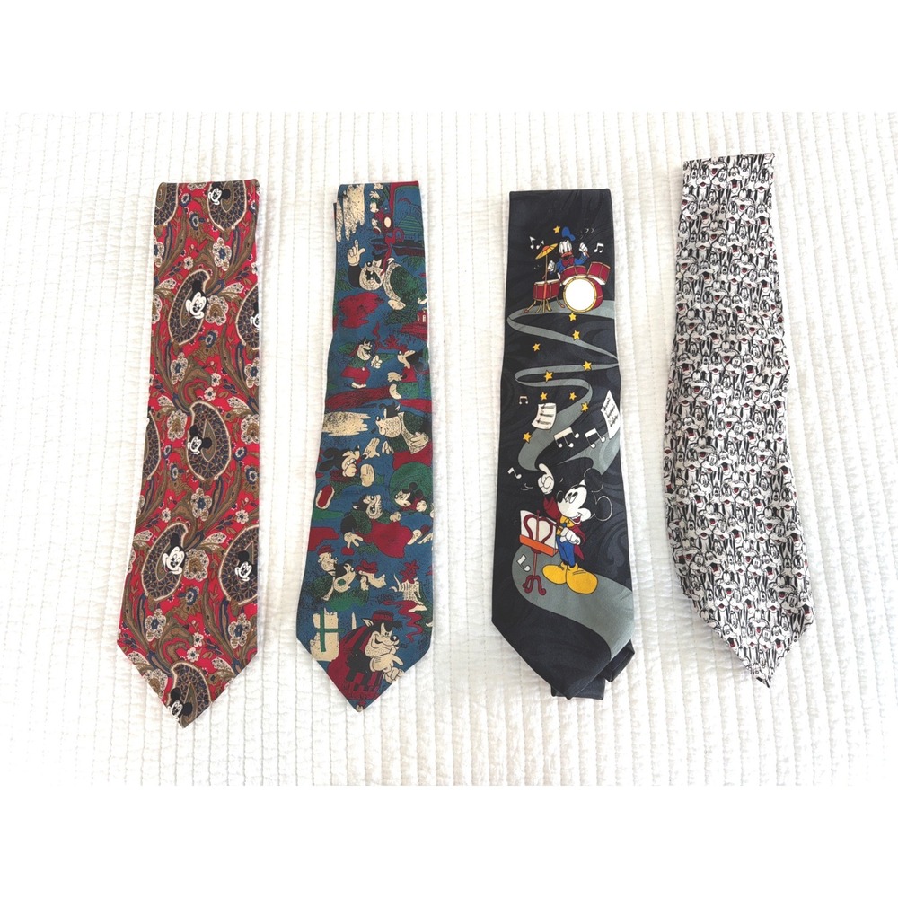 Lot of 4 Vintage Disney Mickey Mouse Goofy Silk Ties Balancine Tie Rack Italy